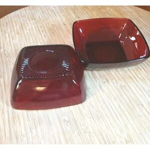 Lot Of 2 Anchor Hocking Fire-King Dessert Bowl 4.75" Charm Ruby Red Square